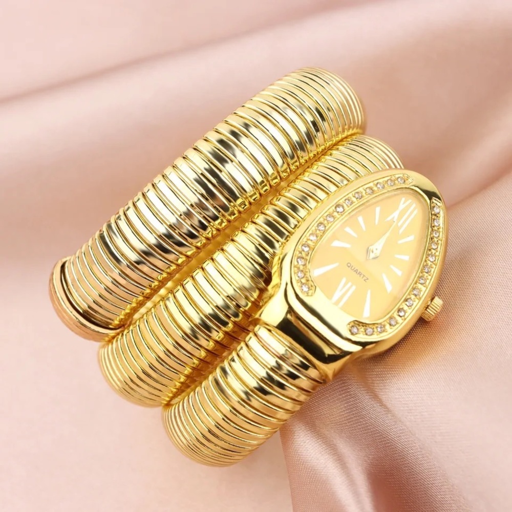 NEW Rocky IV Adrian Balboa Style Serpentine Snake Watch! Yellow Gold Tone/Yellow